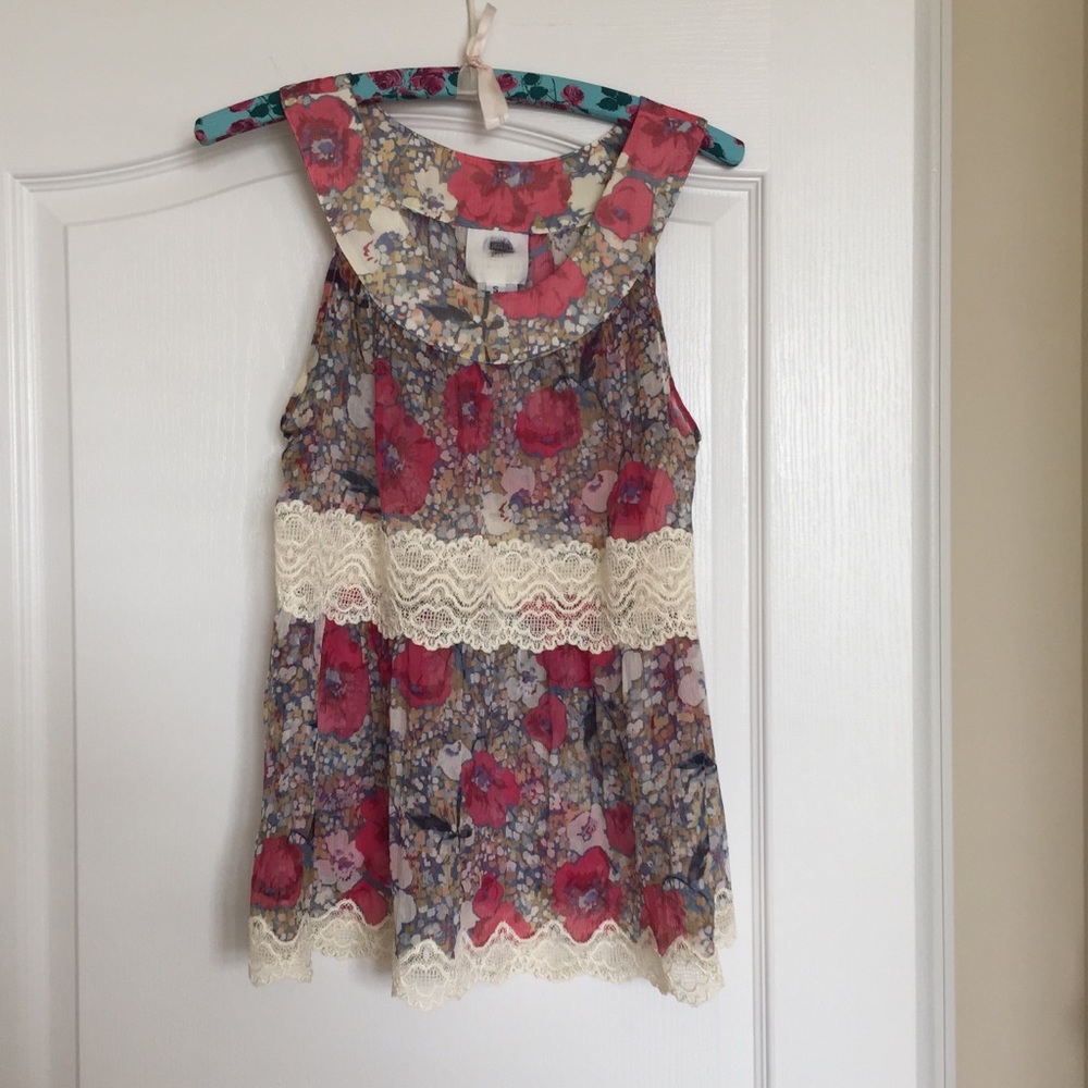 Anthro Anna Sui Sheer Floral Lace Blouse GUC